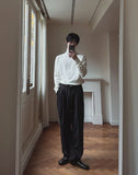 Sloped Wool One-Tuck Wide Slacks