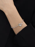 Pebble Heart Silver T-Bar Chain Bracelet