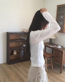 Bimi Punching Eyelet Half Button V-Neck T-Shirt