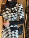Piel Check Tweed Color Matching H-Line One Piece