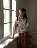 Saino Boucle Terry Slit Long Sleeve Half Zip-Up Knit