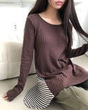 Pora Stripe Dot Color Matching Long T-Shirt