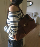 Shapin Suede Leather Combi Shoulder Bag