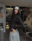 Dazzle ribbed snap semi-crop hoodie