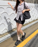 Suhi Rivet Pocket Strap Loose Fit Long Sleeve Shirt