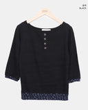 Fayu Flower Color Matching Button Three Quarter T-shirt