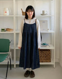 Coinzy Denim Shirring Sleeveless Long One Piece