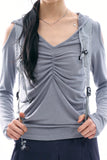 Teen open shoulder shirring hood top