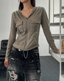 Caro Derring Strap Shirring Hooded Zip-Up