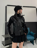 [LANARCH] Amber Leather Pocket Neck Zip-Up