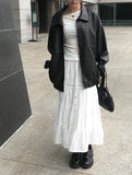 Crum Lace Banding Long Tiered Skirt