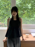 Pocon Shirring Ribbon String Corset Sleeveless Blouse