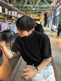 Cable knit short sleeve half zip up ver