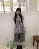 Selmin Check Short Sleeve One Piece