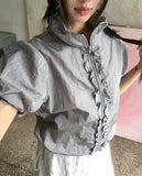 Muna Frill Puff String Short Sleeve Zip-up