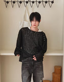 [PLAN MADE/MADE] Slant Snap Damaged Knit