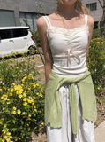 Conma Lace Shirred Ribbon Ribbed Sleeveless