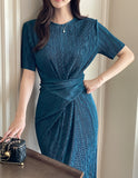 Ennis Pleated Wrap Strap Long One Piece