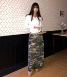 Seha Camo Banding Brushed Long Skirt