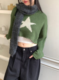 Leamu Green Star Crop Knit
