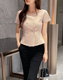 Denlua Double Button Jacket Blouse