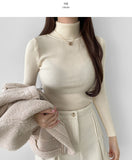 Ribbed Inner Winter Fall Neck Polar Long Sleeve T-shirt