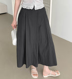 Summer Unbalanced Pintuck A-line Poly Long Skirt