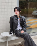 Geron Diagonal Zipper Leather Rider Jacket
