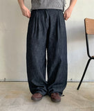 Mimku Pintuck String Summer Raw Wide Denim Pants