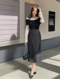 Monta Color Matching Off-Shoulder Knit Layered Shirt