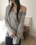 Huner Vintage Flower Loose Fit Off-Shoulder Knit