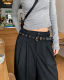 Poly Stripe Bermuda Slacks (+Belt Set)