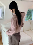 Pebble Shirring String Windbreaker Long Sleeve Hood T-shirt