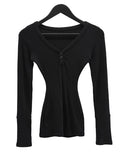 Button Slim V-Neck Tee