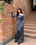 Hoobi Drape Shirring Lace Slim Fit Color Matching Long Sleeve T-shirt