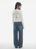 LACE BACK CROSS U-Neck Long Sleeve