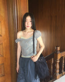 Kiha lace see-through puff crop short-sleeve T-shirt
