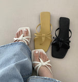 Basic Lovely Ribbon Twist Mules Summer Sandals Slippers