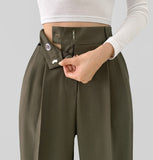 Slacks Flower Two Pintuck Inner Clip Wide Slacks Pants
