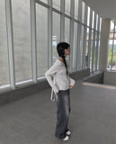 Oolong Black Washed Denim Wide Pants