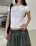 Needs ribbed button unbalanced shoulder t-shirt