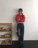 Uta Strap Two Pintuck Wide Denim Pants