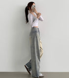 Side Pin Tuck Line Wide Fit Denim Pants