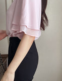 Netel Half-Neck Shirring Short Sleeve Blouse