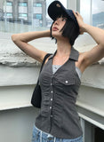 STRIPE SHIRRING HALTER TOP
