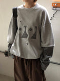 [unisex] Panpio Embroidered Stripe Layered Sweatshirt
