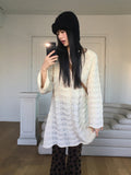 [MADE] Flute Ribbon Strap Punching Waves Knit One Piece