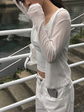 Kudo Button Hood See-Through Long Sleeve Cardigan