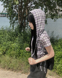 Enha Check Hood String Shirt
