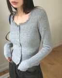 Shaltie Lace Square Neck Ribbed Knit Cardigan